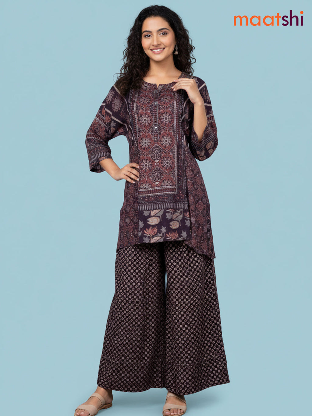 Brown Muslin Printed Co-Ord Set