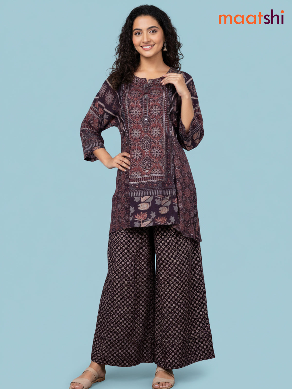 Brown Muslin Printed Co-Ord Set
