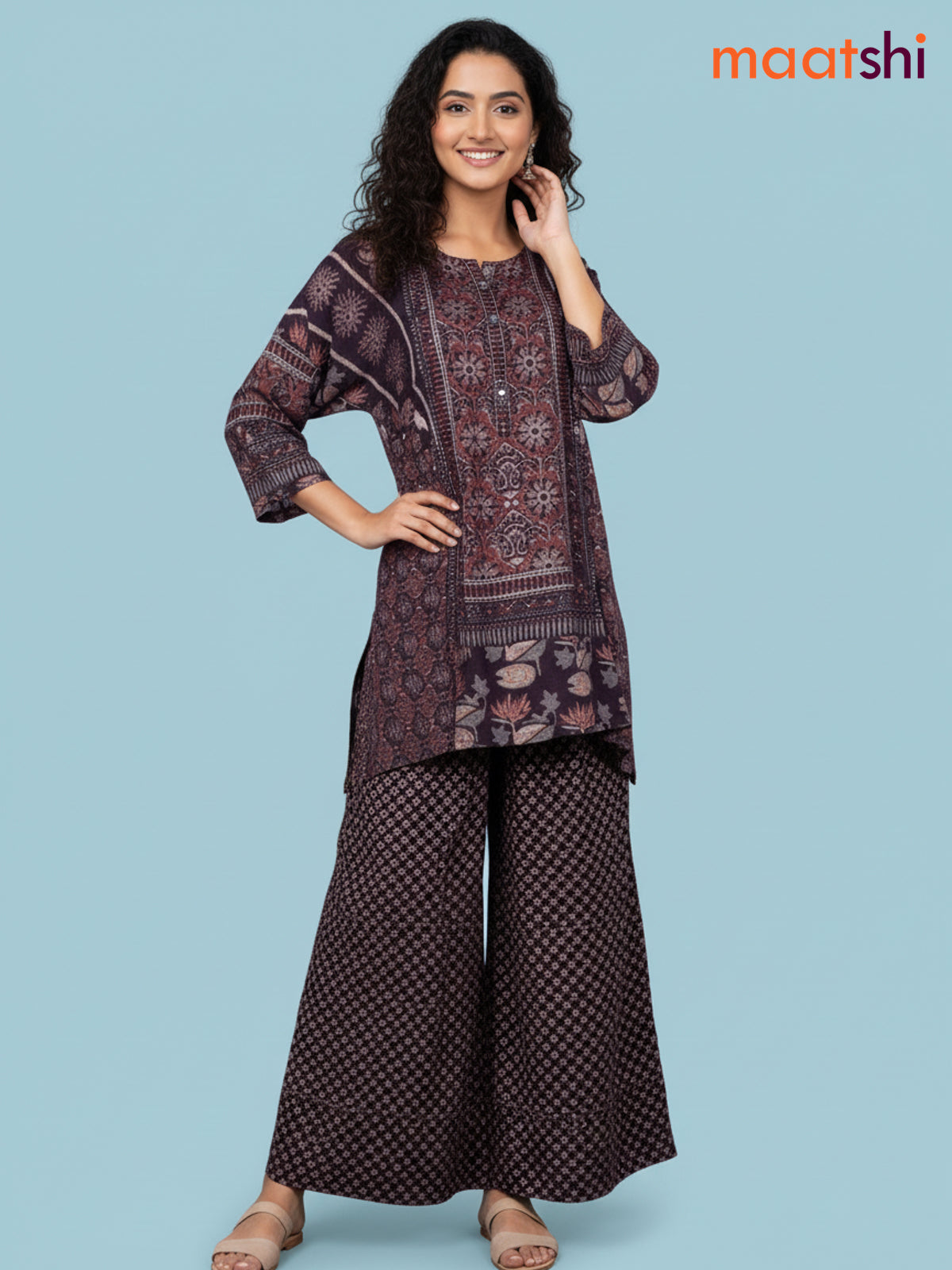Brown Muslin Printed Co-Ord Set