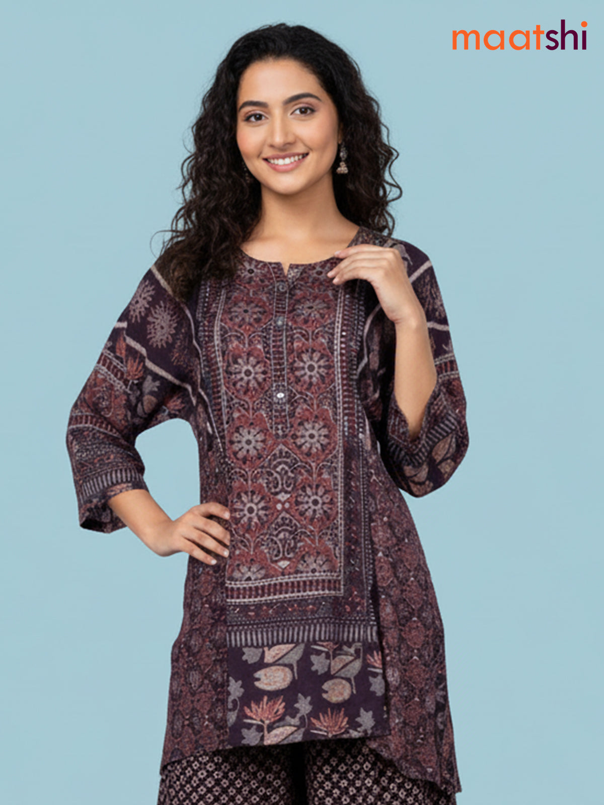 Brown Muslin Printed Co-Ord Set