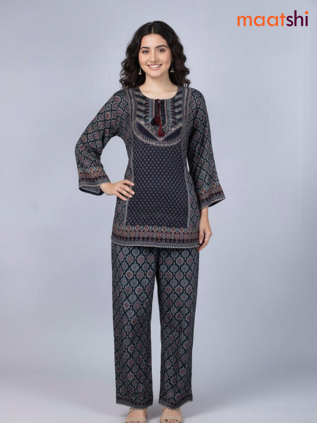 Black Muslin Ajrakh Printed Co-Ord Set