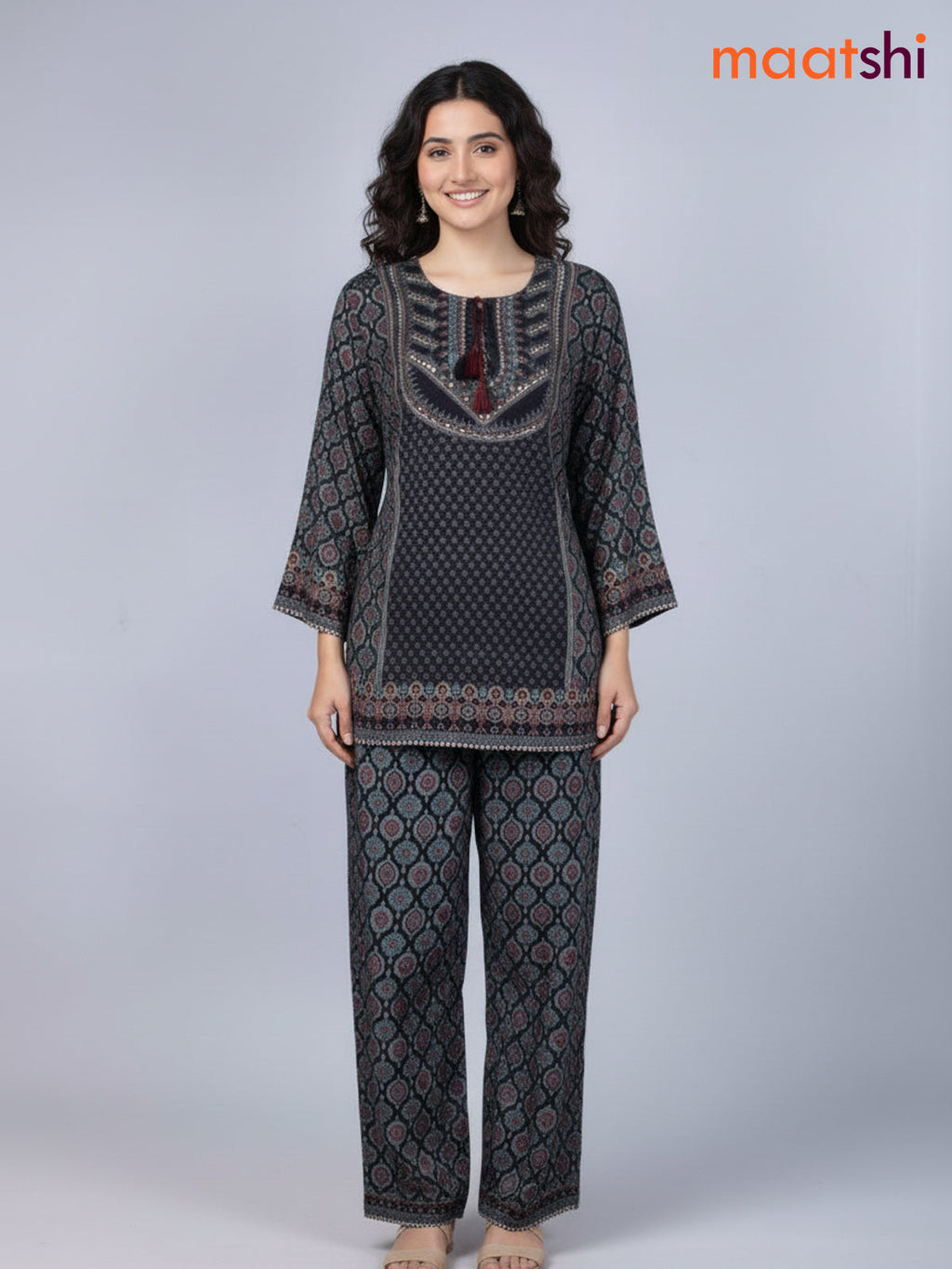 Black Muslin Ajrakh Printed Co-Ord Set