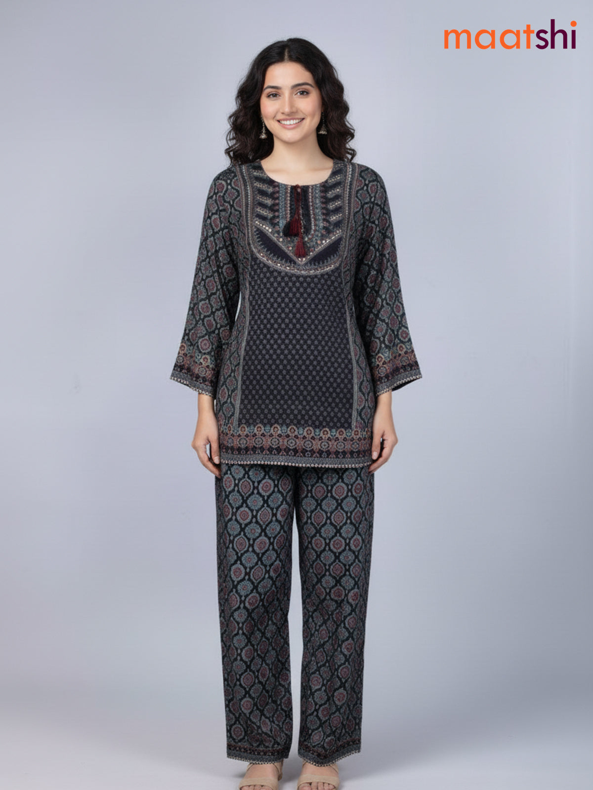 Black Muslin Ajrakh Printed Co-Ord Set