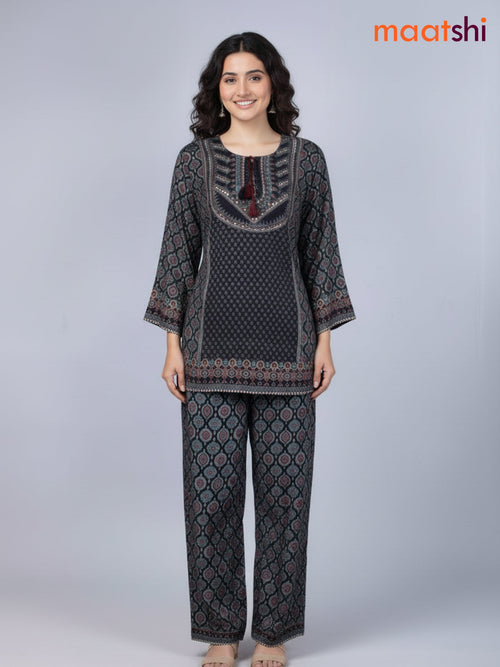 Black Muslin Ajrakh Printed Co-Ord Set