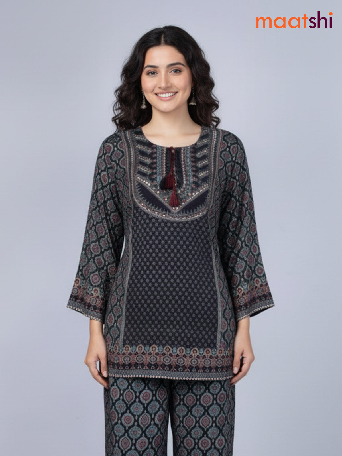 Black Muslin Ajrakh Printed Co-Ord Set