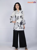 Pastel Grey and Black Muslin Floral Printed Kurti Set