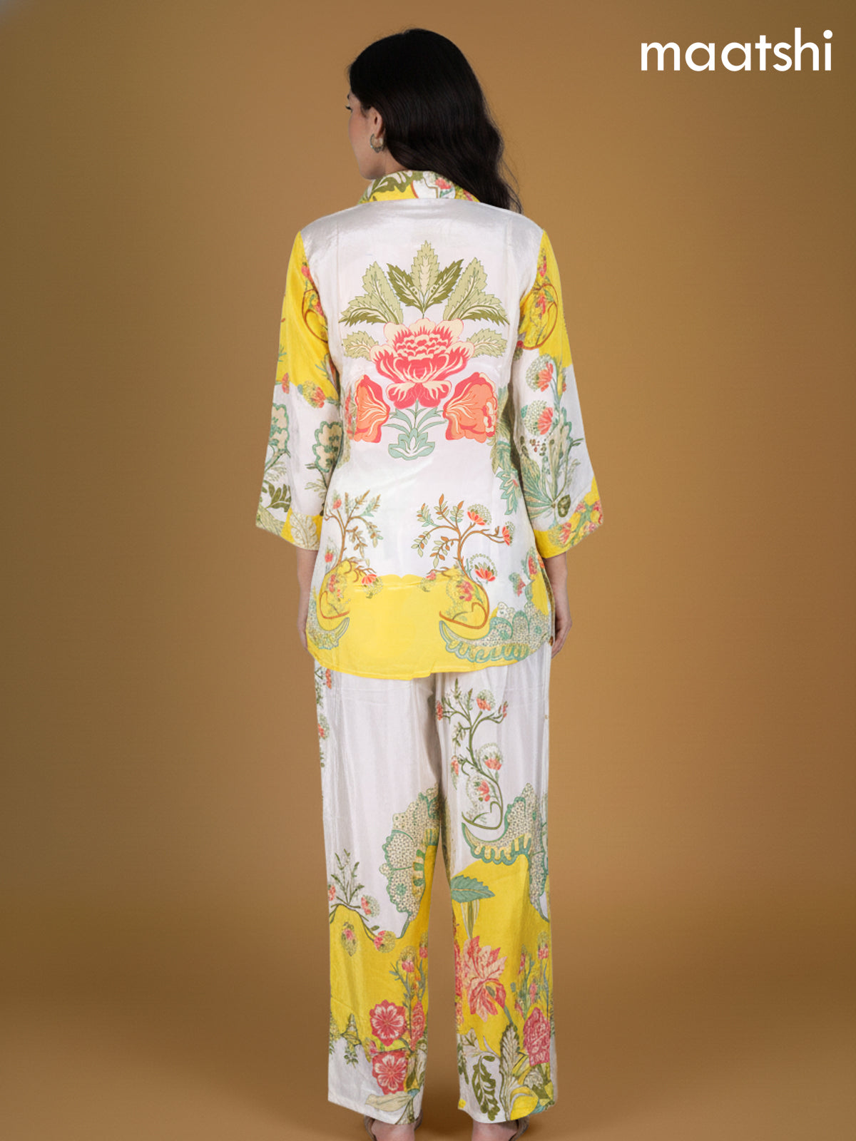Yellow and Off White Crepe Silk Printed Co-Ord Set
