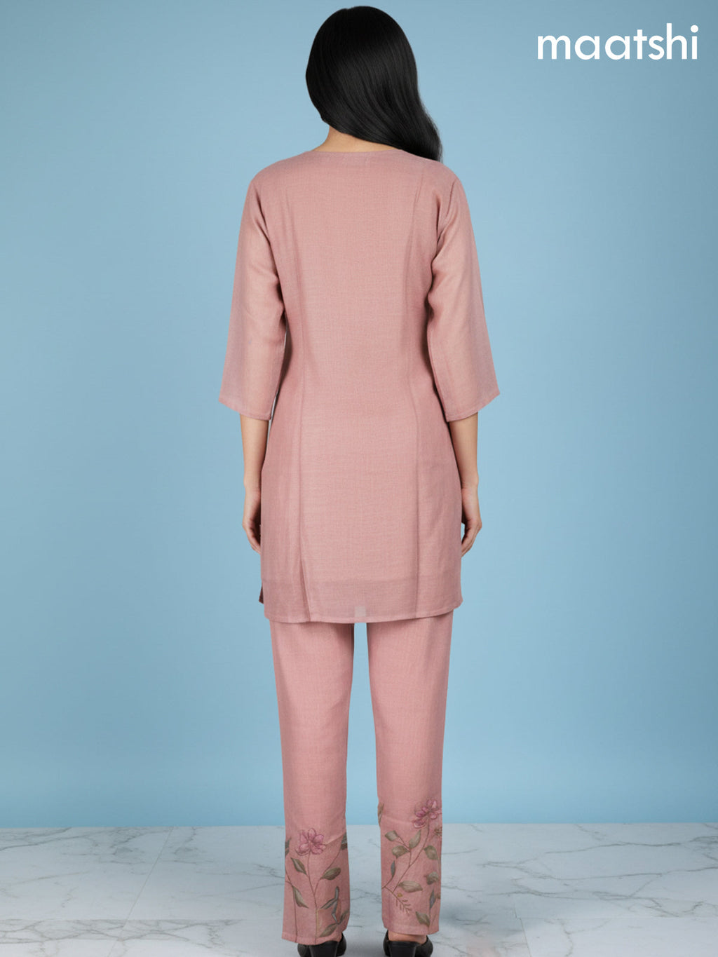 Peach Pink Linen Floral Printed Co-Ord Set