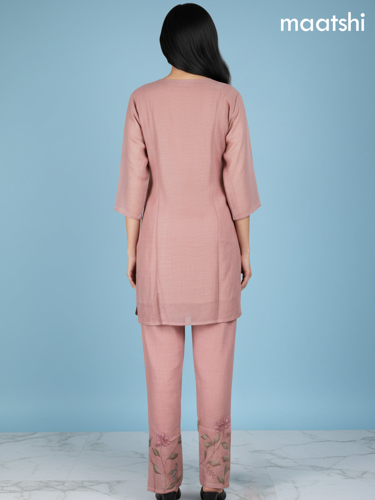 Peach Pink Linen Floral Printed Co-Ord Set