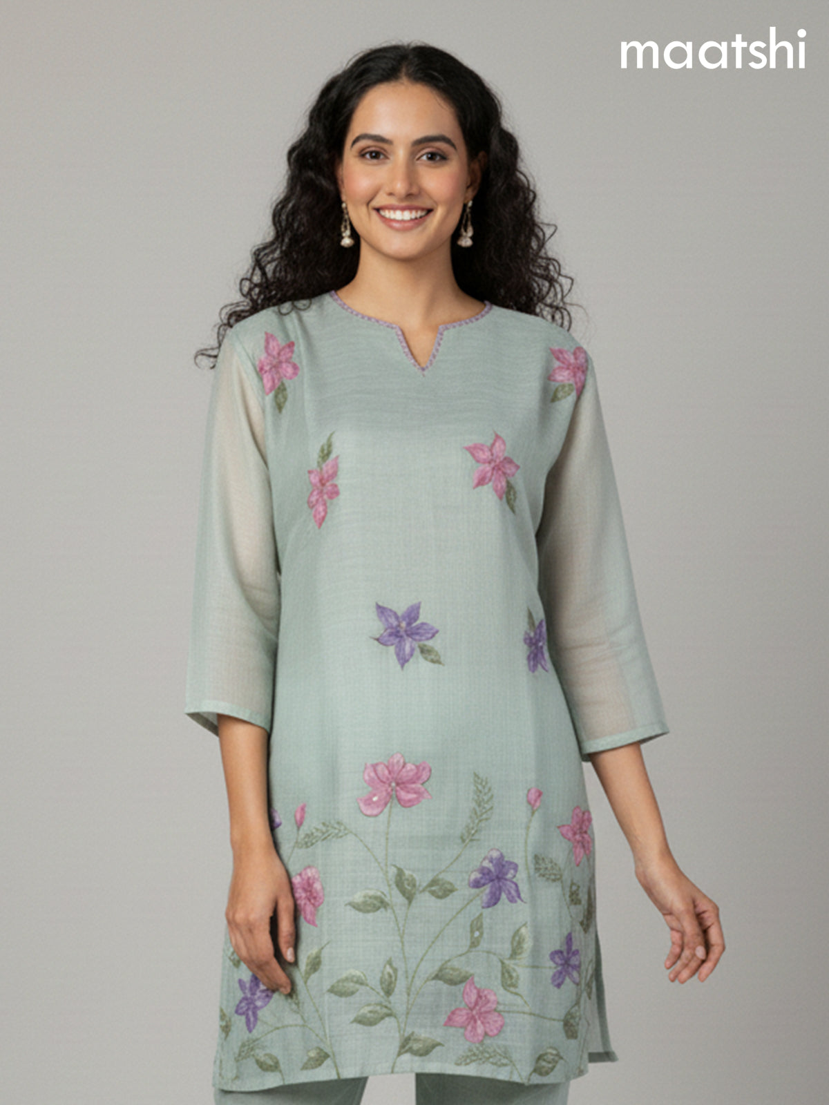 Pastel Green Linen Floral Printed Co-Ord Set