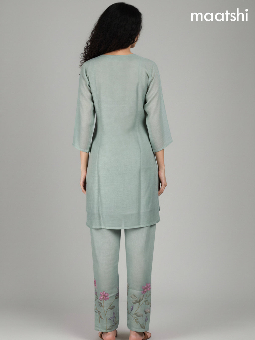 Pastel Green Linen Floral Printed Co-Ord Set