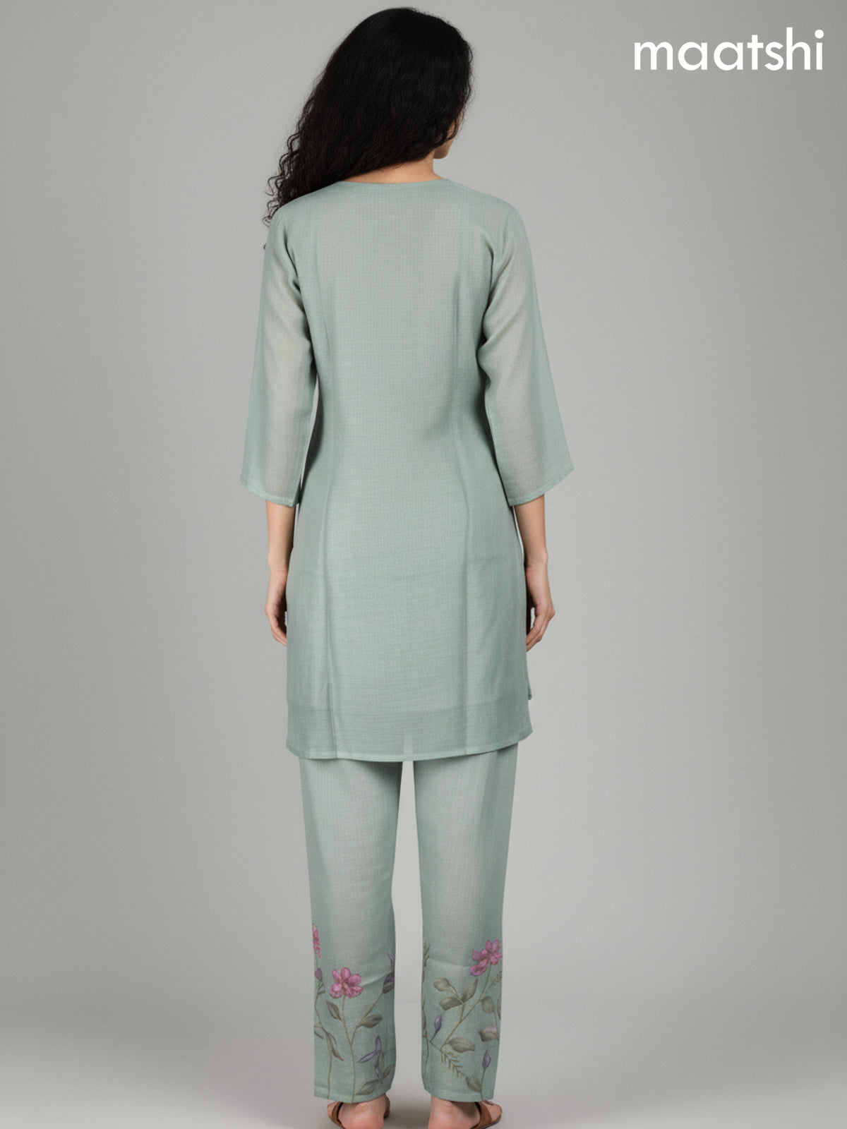 Pastel Green Linen Floral Printed Co-Ord Set