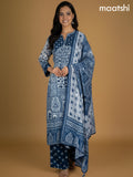 Blue and Grey Shade Dola Silk Printed Straight Suit