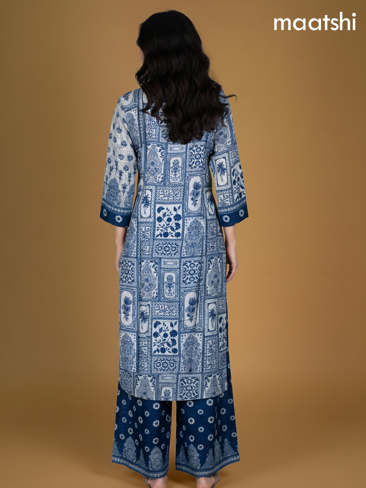 Blue and Grey Shade Dola Silk Printed Straight Suit