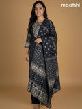 Black Russian Silk Printed Straight Suit
