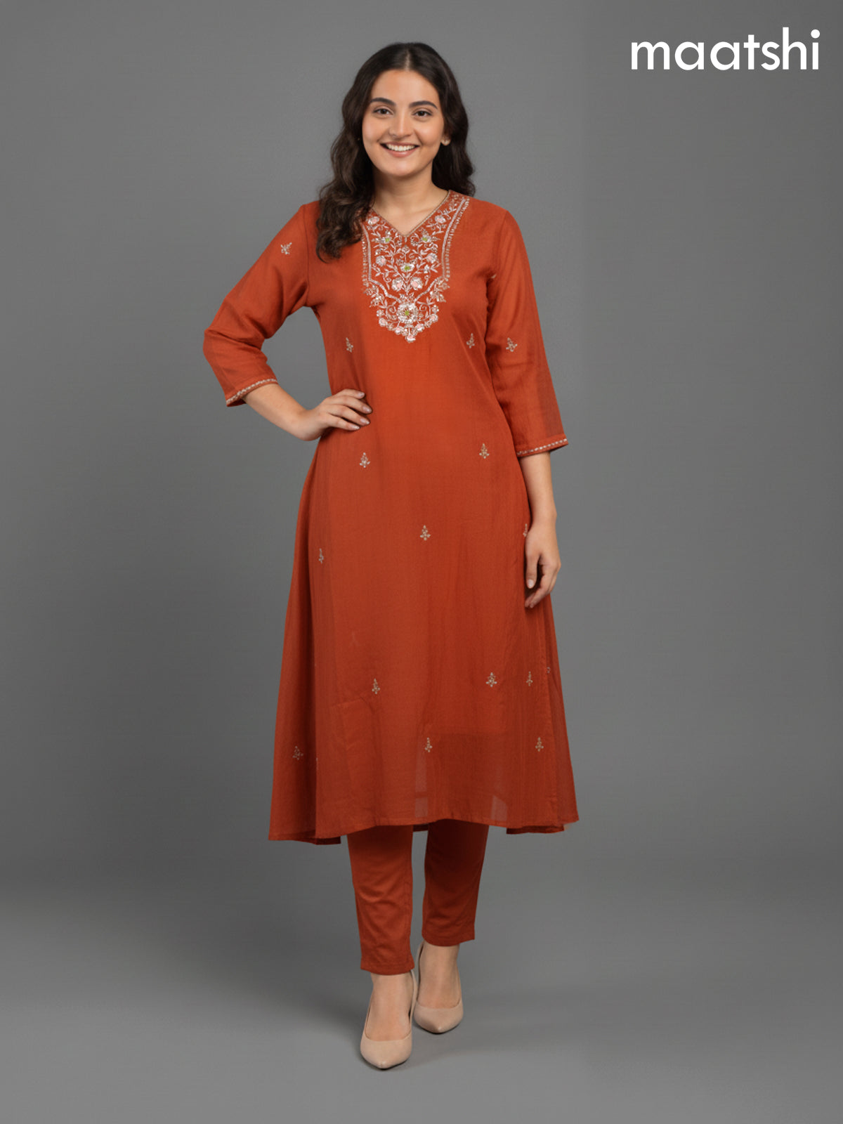 Rustic Orange Mul Chanderi Zardosi Work