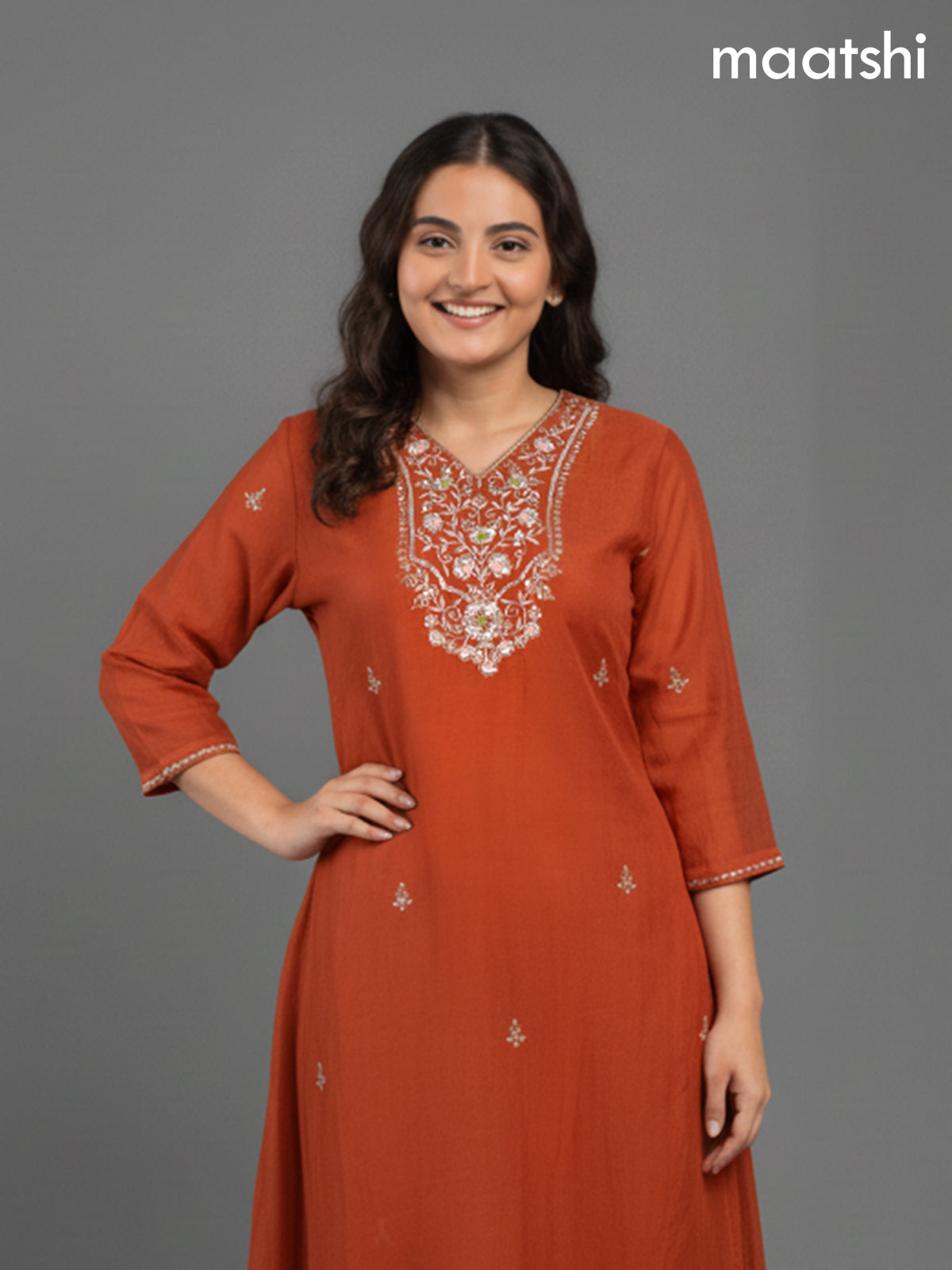 Rustic Orange Mul Chanderi Zardosi Work