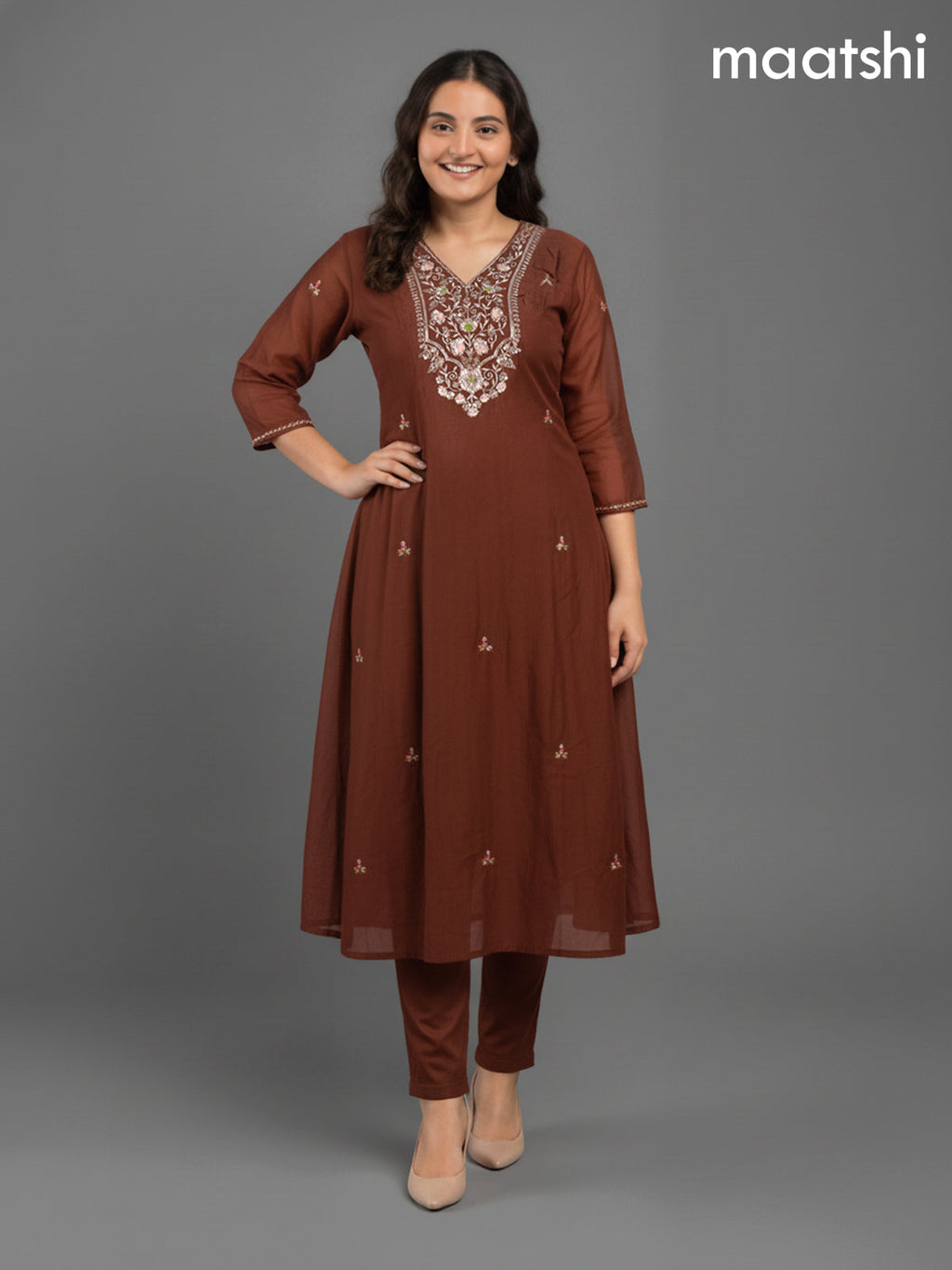 Brown Mul Chanderi Zardosi Work