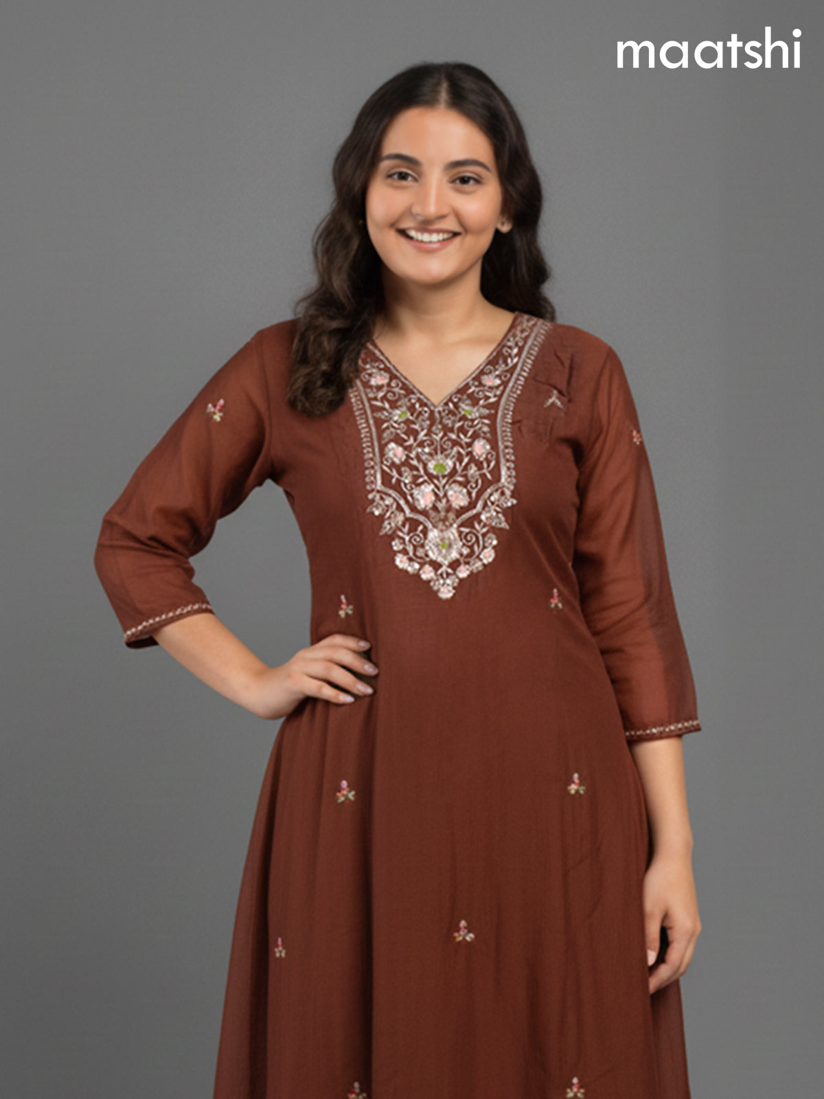 Brown Mul Chanderi Zardosi Work