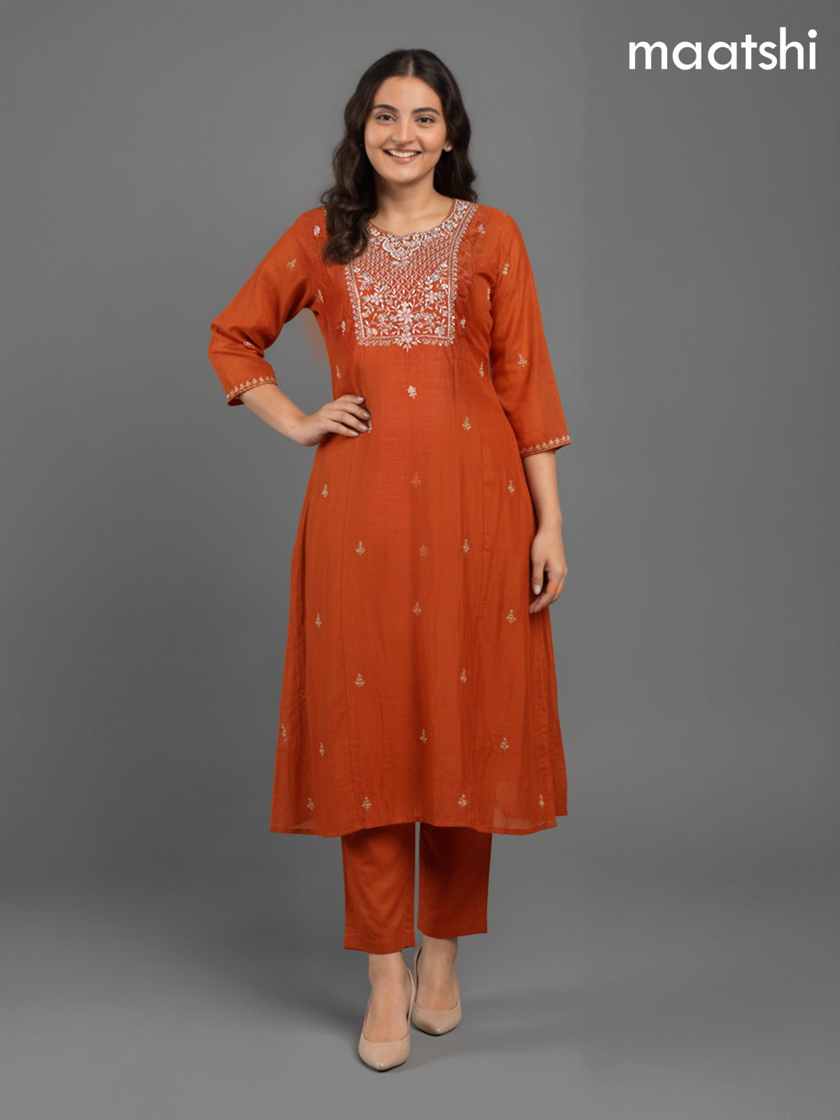 Rustic Orange Mul Chanderi Zardosi Work
