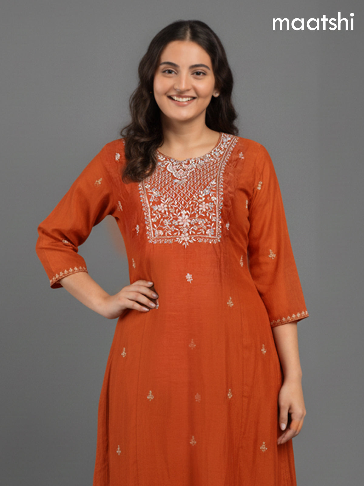 Rustic Orange Mul Chanderi Zardosi Work