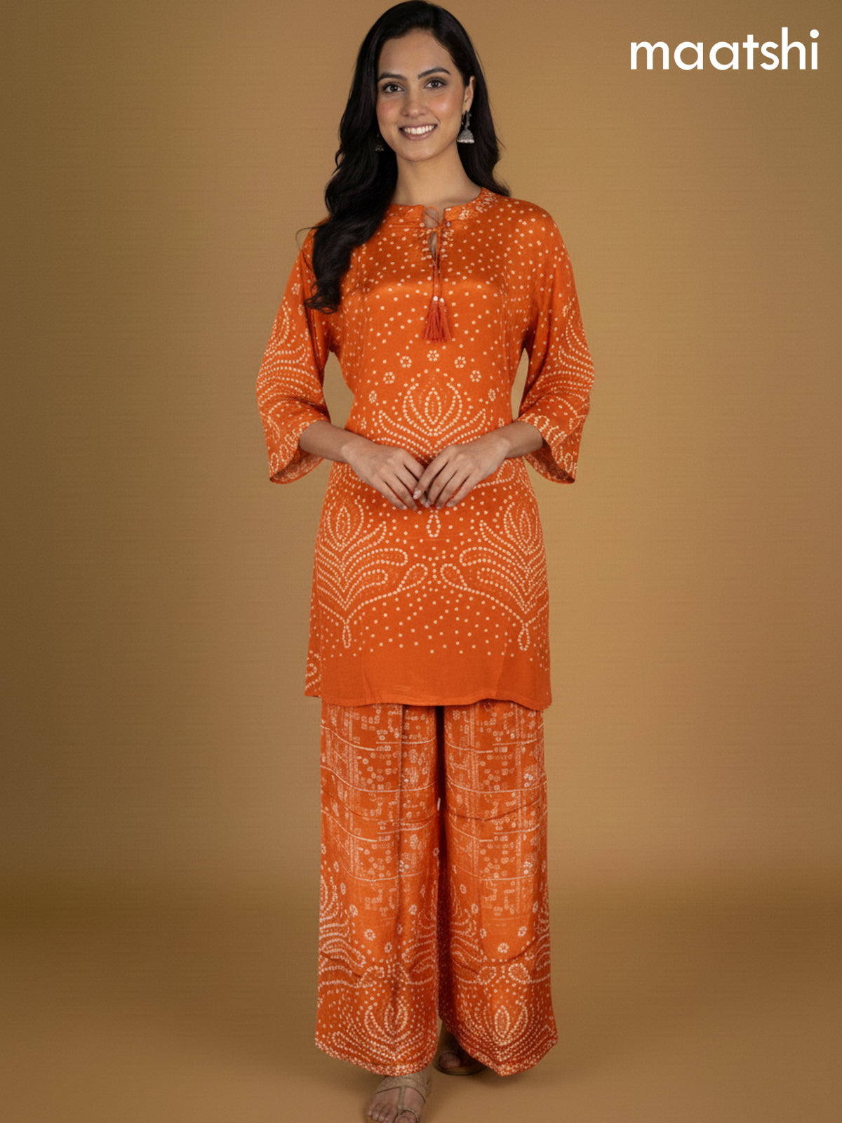 Orange Crepe Silk Bandhini Printed Co-Ord Set