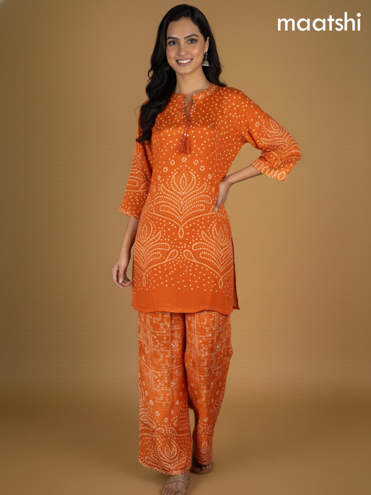 Orange Crepe Silk Bandhini Printed Co-Ord Set