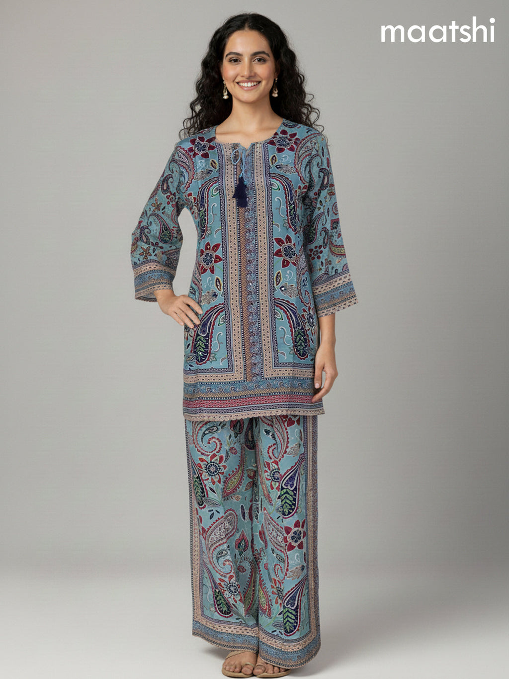 Pastel Blue Crepe Silk Printed Co-Ord Set