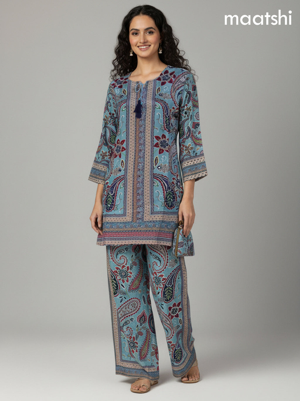 Pastel Blue Crepe Silk Printed Co-Ord Set