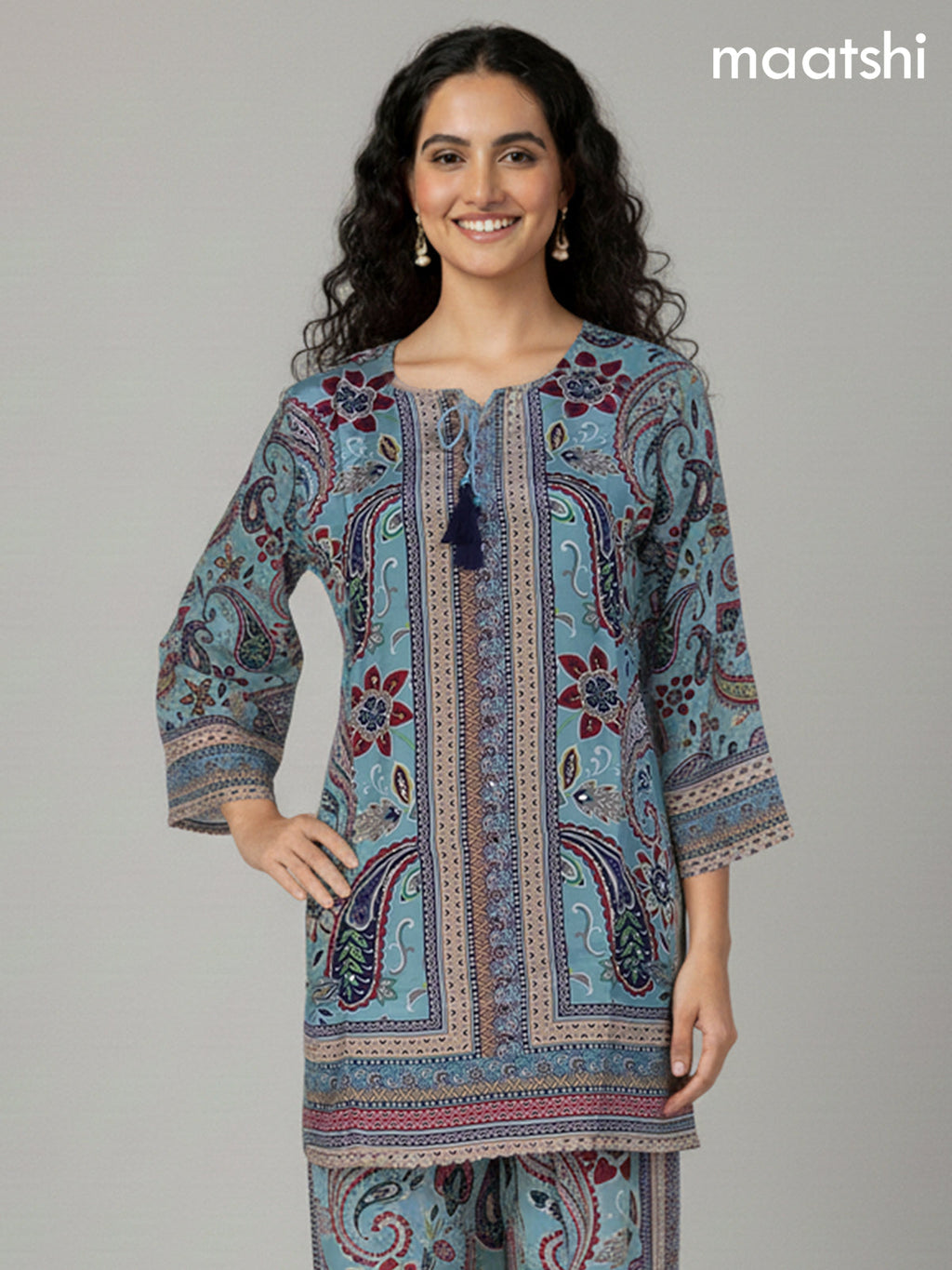 Pastel Blue Crepe Silk Printed Co-Ord Set