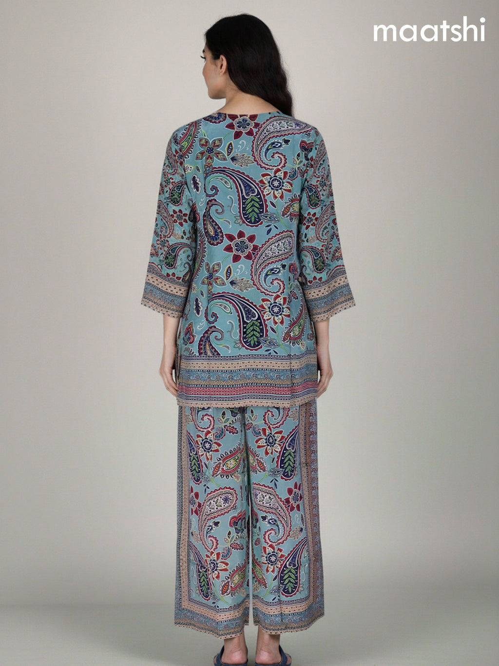 Pastel Blue Crepe Silk Printed Co-Ord Set