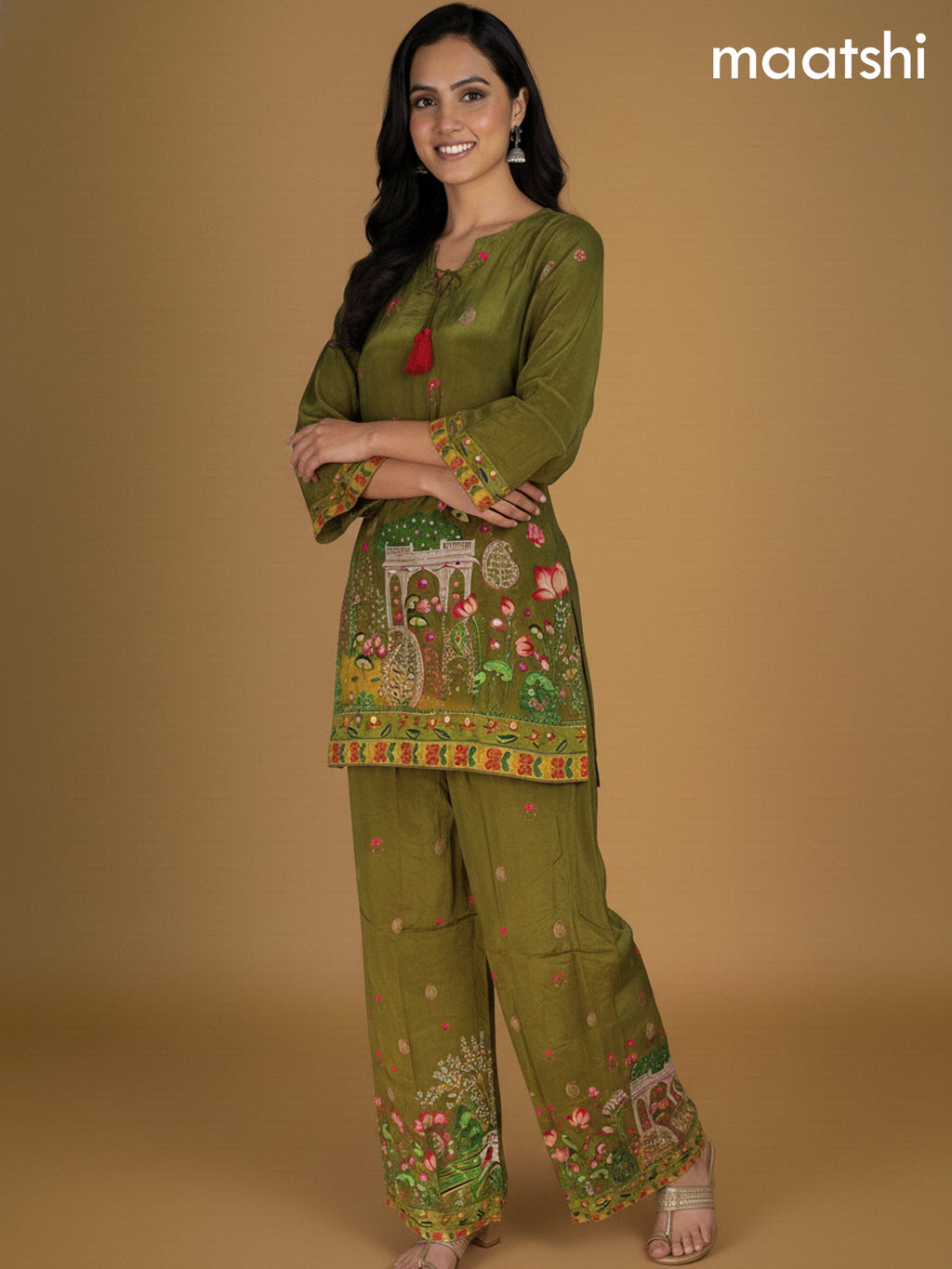 Mehendi Green Crepe Silk Printed Co-Ord Set