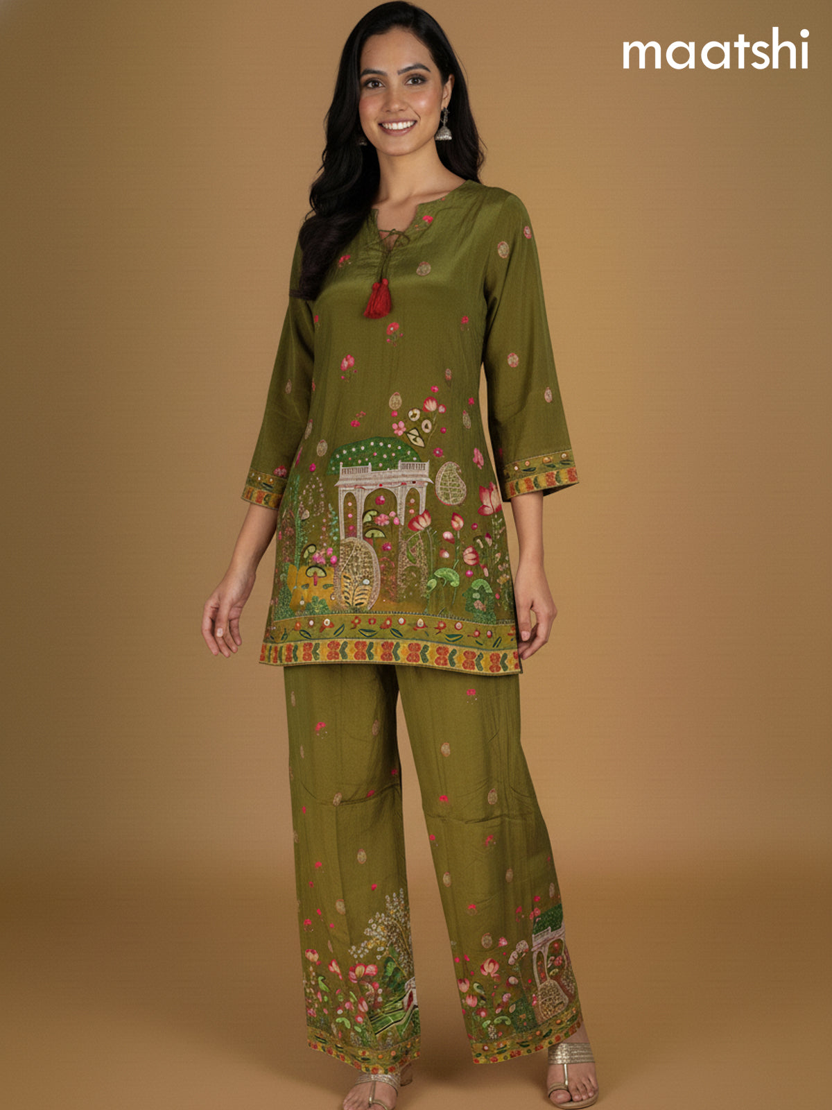 Mehendi Green Crepe Silk Printed Co-Ord Set