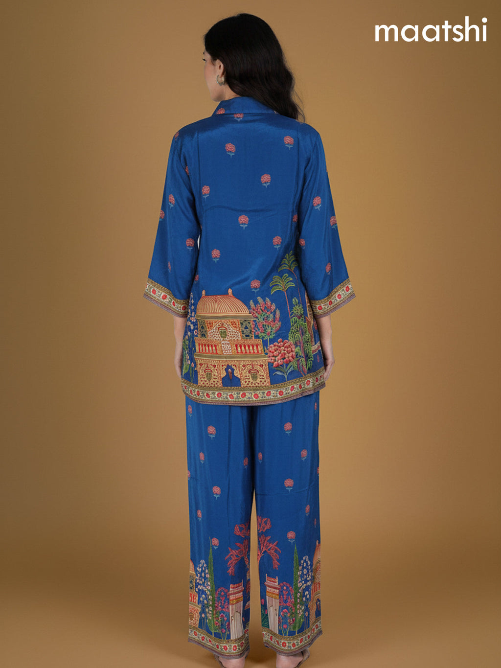 Peacock Blue Crepe Silk Printed Co-Ord Set