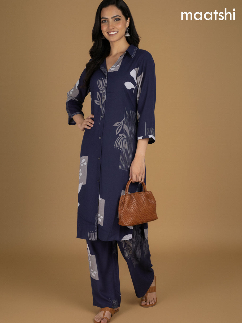 Navy Blue Cotton Printed Co-Ord Set