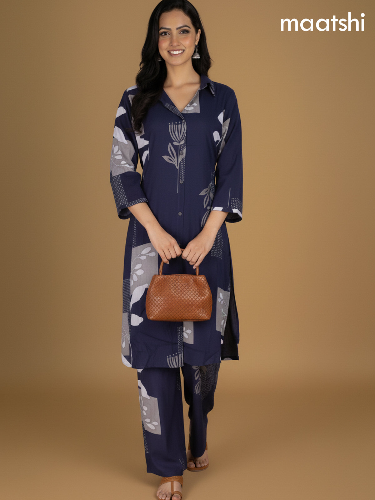Navy Blue Cotton Printed Co-Ord Set