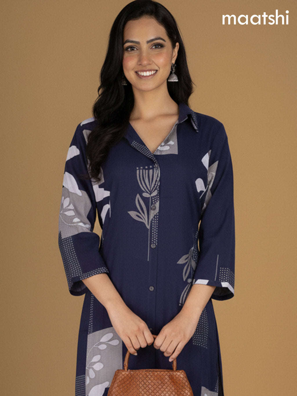 Navy Blue Cotton Printed Co-Ord Set