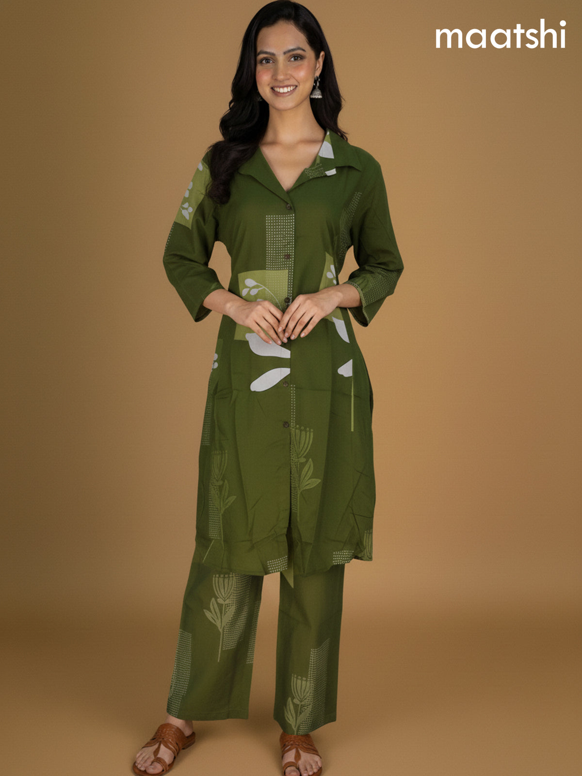 Sap Green Cotton Printed Co-Ord Set