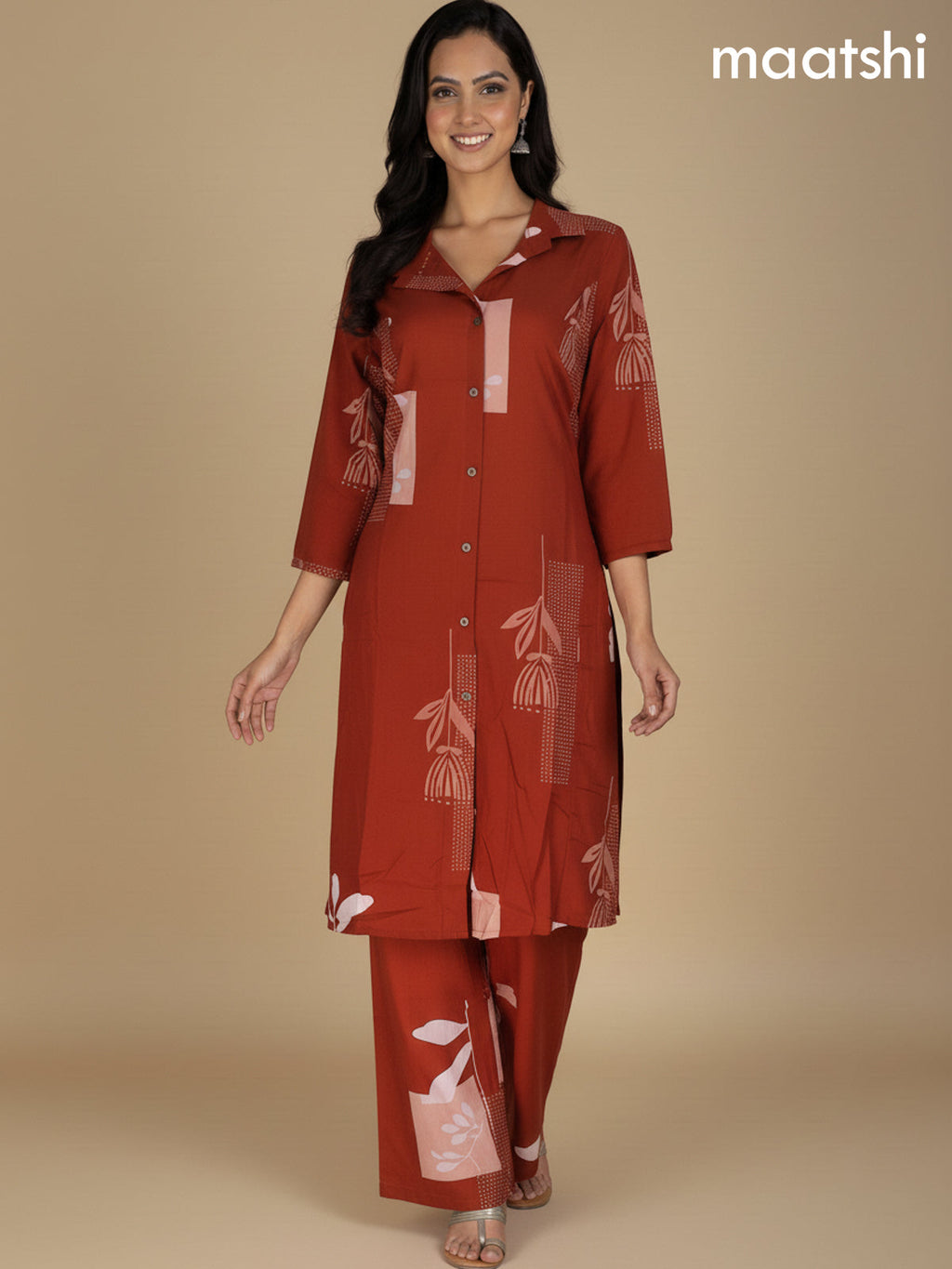 Rust Shade Cotton Printed Co-Ord Set