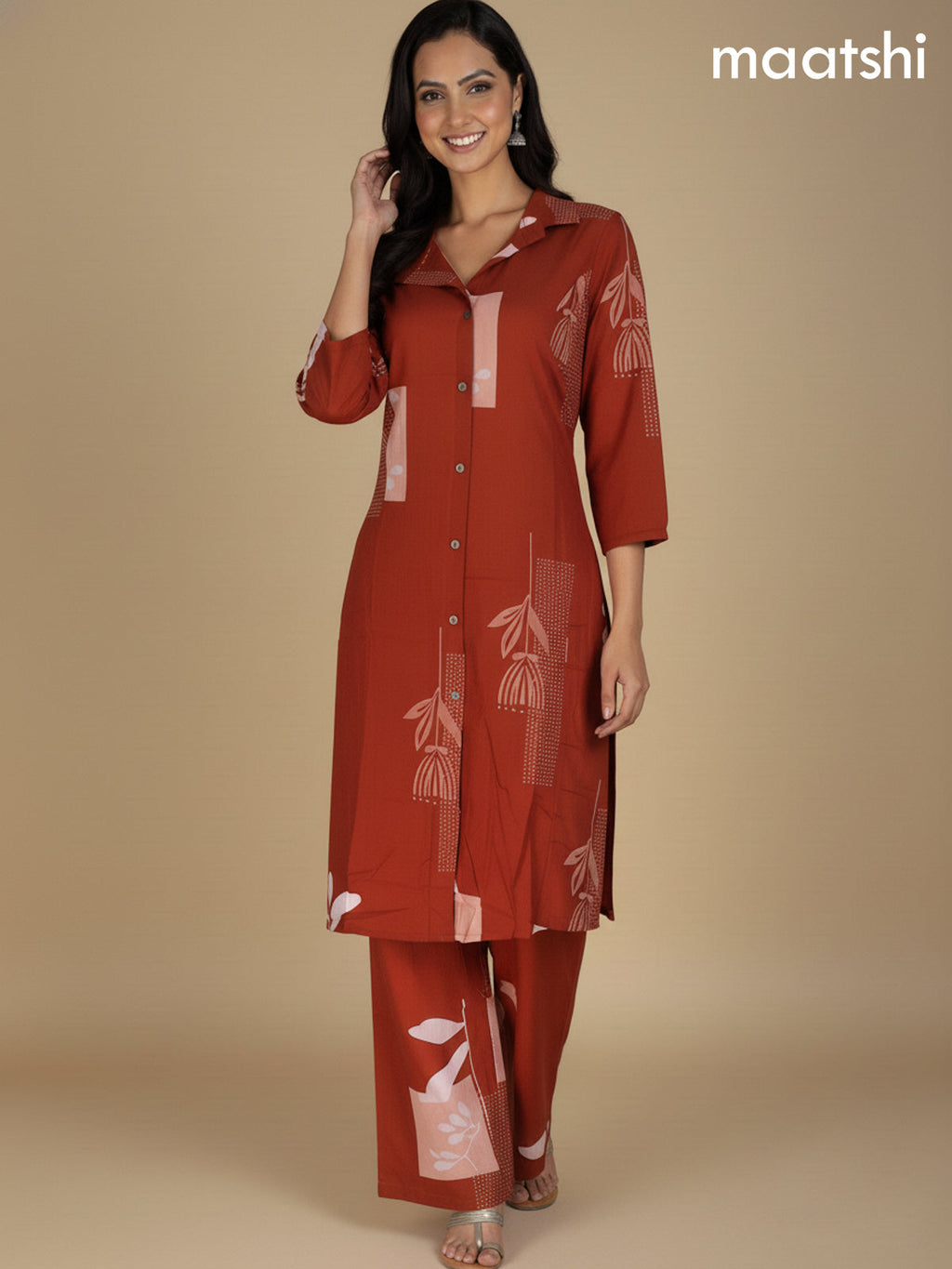 Rust Shade Cotton Printed Co-Ord Set