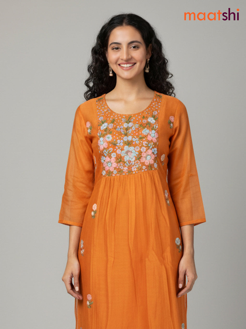 Orange Mul Chanderi Embroidery Work Anarkali Suit