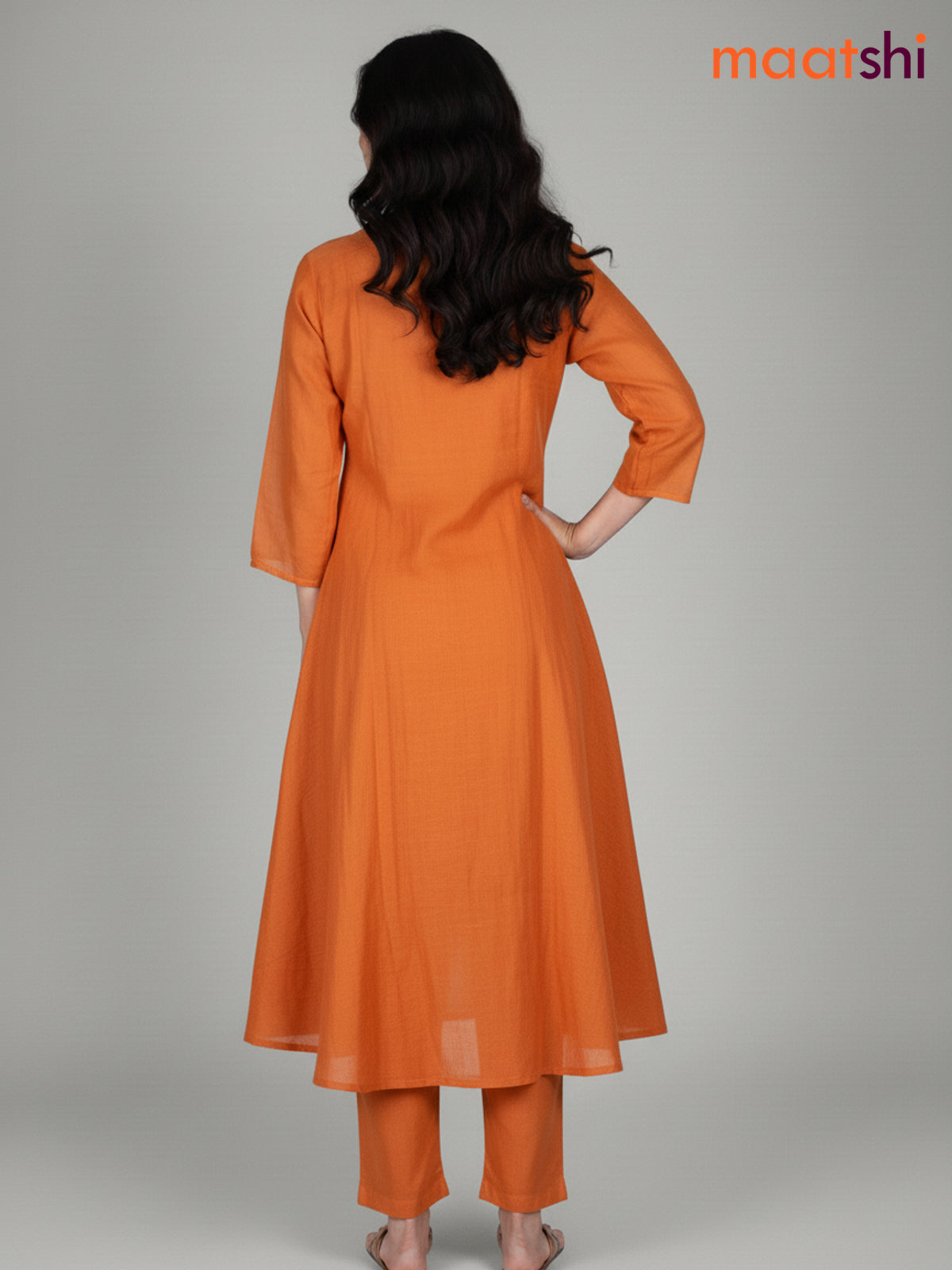Orange Mul Chanderi Embroidery Work Anarkali Suit