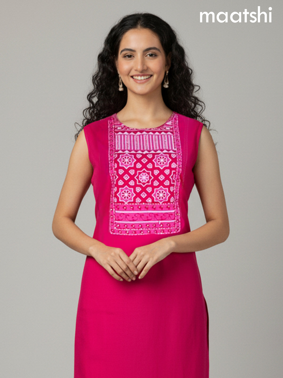 Pink Cotton Ajrakh Printed Neck Pattern Straight Suit