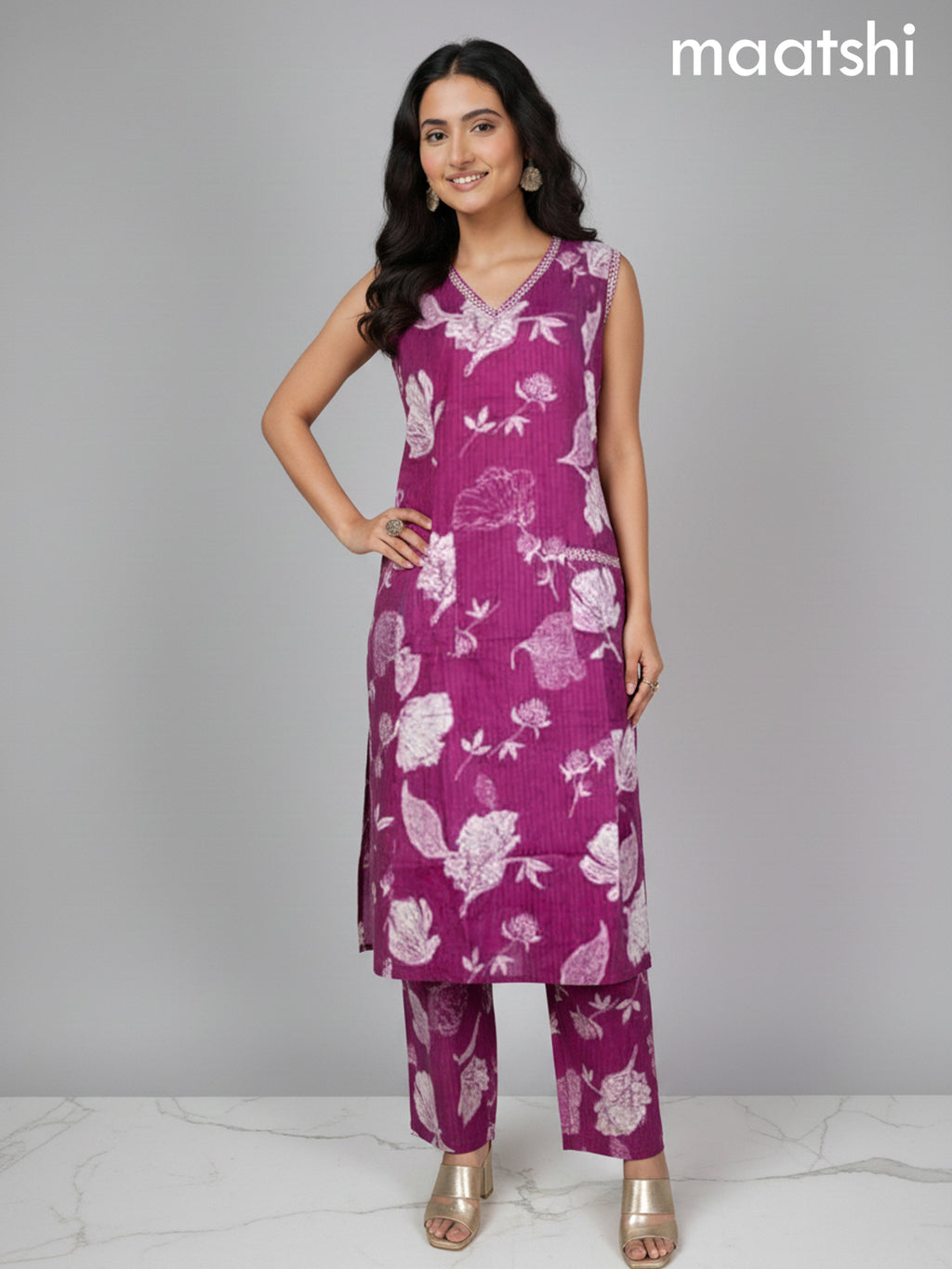 Magenta Pink Cotton Floral Printed Co-Ord Set