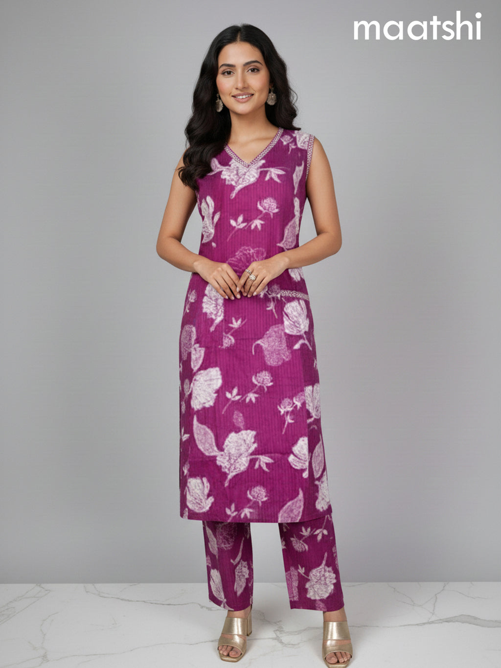 Magenta Pink Cotton Floral Printed Co-Ord Set