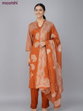 Cotton salwar suit rust shade with prints & sequin beaded work neck pattern and straight cut pant & dupatta