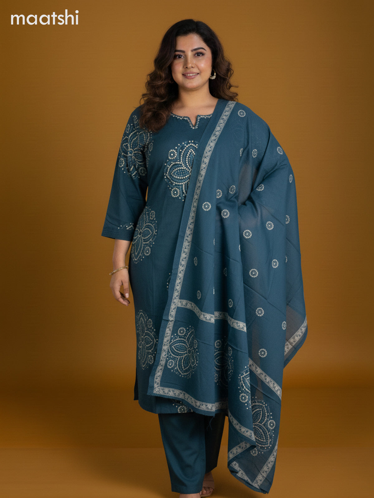 Peacock Green and Cotton Bandhani Printed Straight Suit