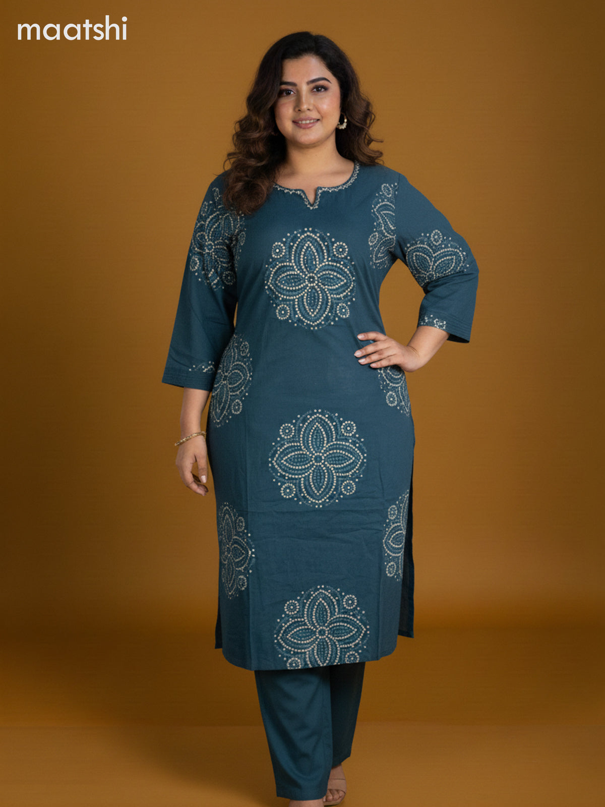 Peacock Green and Cotton Bandhani Printed Straight Suit