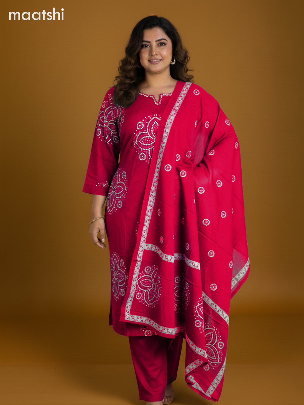 Pink Cotton Bandhini Printed Straight Suit