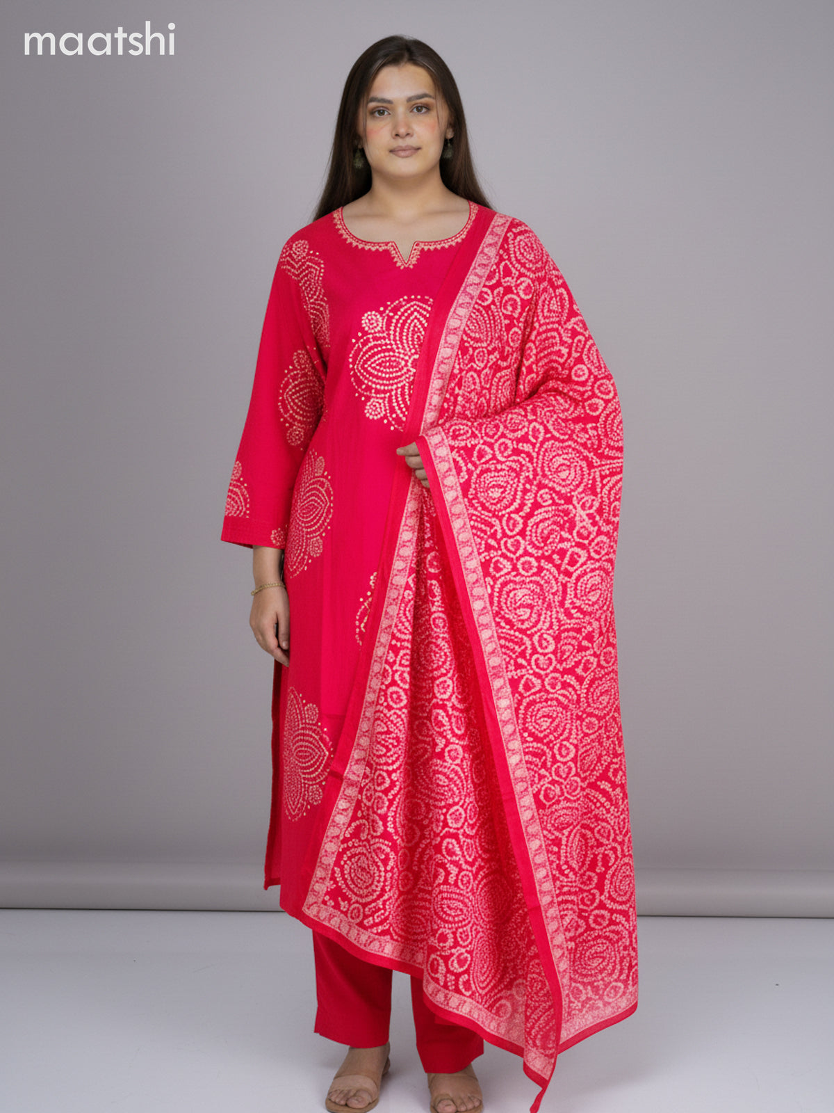Pink Cotton Bandhini Printed Straight Suit